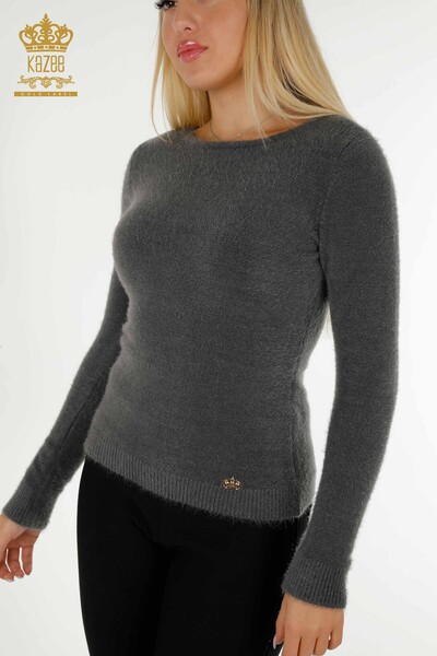 Pulover de tricotaj de damă cu ridicata - Cu Logo - Angora - Antracit - 18432 | KAZEE - Thumbnail