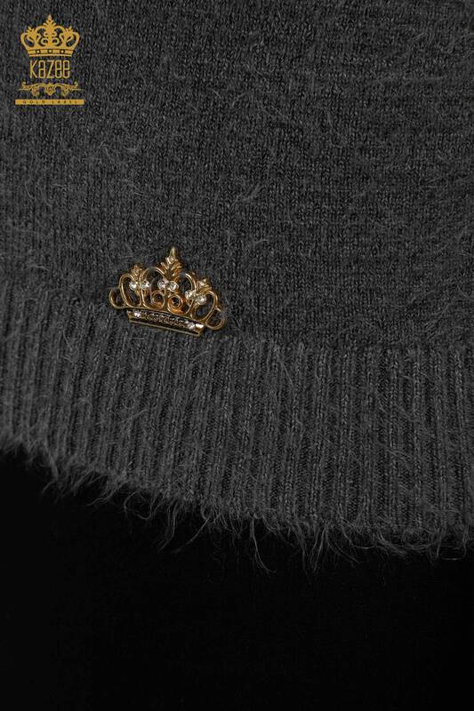 Pulover de tricotaj de damă cu ridicata - Cu Logo - Angora - Antracit - 18432 | KAZEE