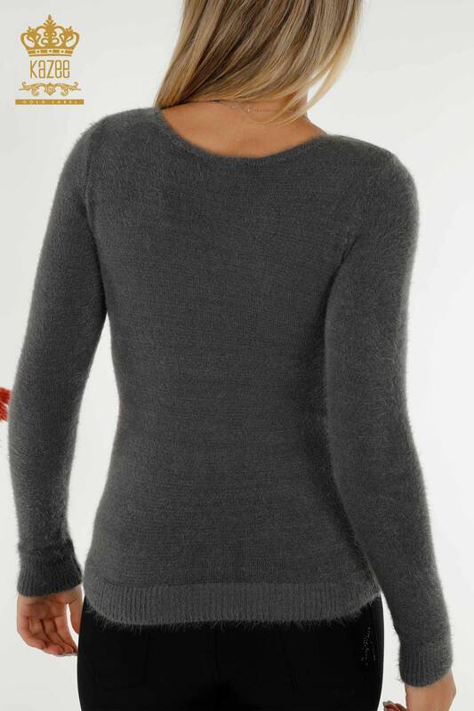 Pulover de tricotaj de damă cu ridicata - Cu Logo - Angora - Antracit - 18432 | KAZEE
