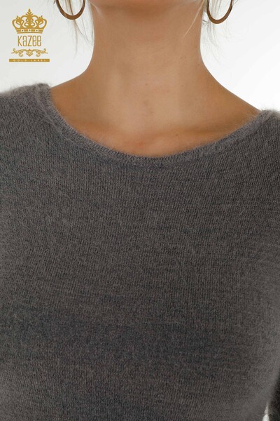 Pulover de tricotaje pentru femei cu ridicata - Cu sigla - Angora - Gri - 18432 | KAZEE - Thumbnail