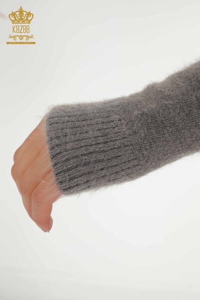 Pulover de tricotaje pentru femei cu ridicata - Cu sigla - Angora - Gri - 18432 | KAZEE - Thumbnail