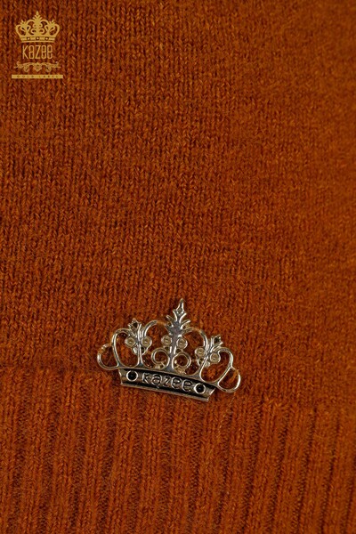 Pulover de tricotaj de damă cu ridicata - Cu Logo - Angora - Muștar - 18432 | KAZEE - Thumbnail