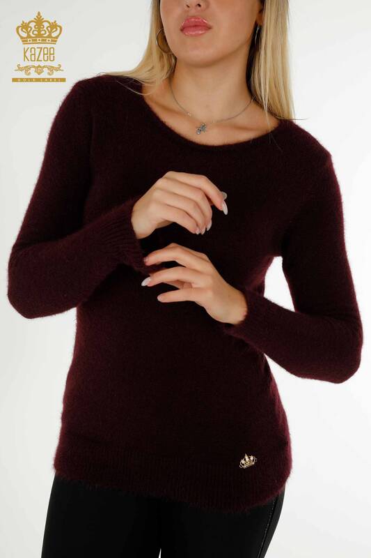 Pulover de tricotaj pentru femei cu ridicata - Cu Logo - Angora - Prune - 18432 | KAZEE