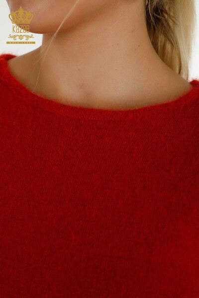Pulover de tricotaj de damă cu ridicata - Cu Logo - Angora - Roșu - 18432 | KAZEE - Thumbnail