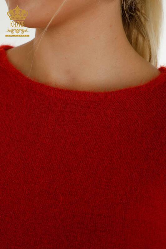 Pulover de tricotaj de damă cu ridicata - Cu Logo - Angora - Roșu - 18432 | KAZEE