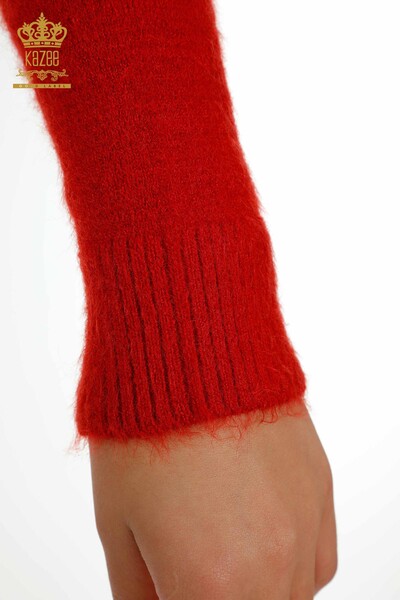 Pulover de tricotaj de damă cu ridicata - Cu Logo - Angora - Roșu - 18432 | KAZEE - Thumbnail