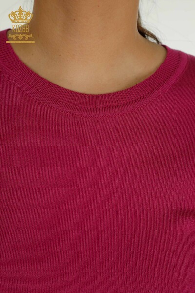 En-gros Tricotaj de damă Pulover - De bază - Cu Logo - Fuchsia închis - 11052 | KAZEE - Thumbnail