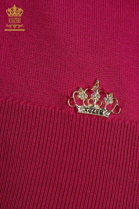 En-gros Tricotaj de damă Pulover - De bază - Cu Logo - Fuchsia închis - 11052 | KAZEE