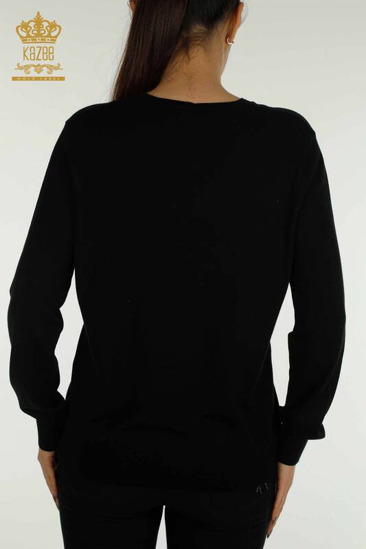 En-gros Tricotaj pentru femei Pulover - De bază - Cu Logo - Negru - 11052 | KAZEE
