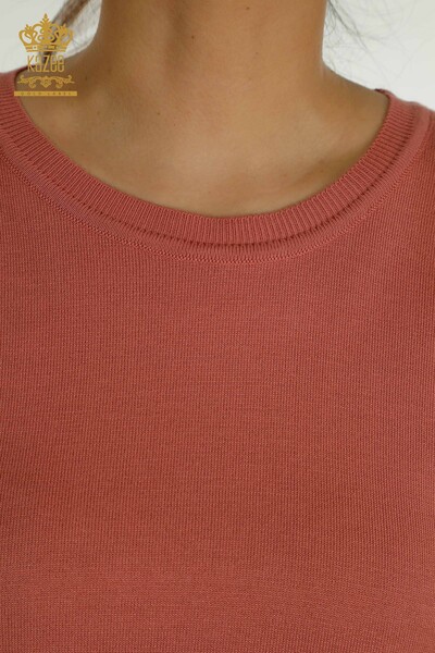 Pulover de tricotaj de damă cu ridicata - De bază - Cu sigla - Dusty Rose - 11052 | KAZEE - Thumbnail