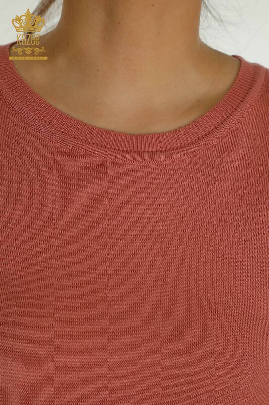 Pulover de tricotaj de damă cu ridicata - De bază - Cu sigla - Dusty Rose - 11052 | KAZEE