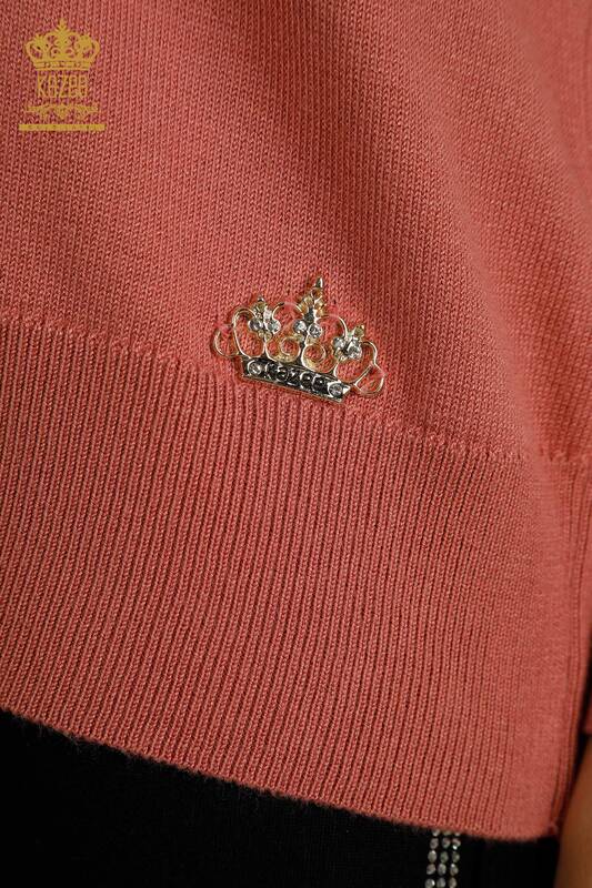 Pulover de tricotaj de damă cu ridicata - De bază - Cu sigla - Dusty Rose - 11052 | KAZEE