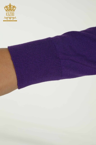 En-gros Tricotaj de damă Pulover - De bază - Cu Logo - Violet - 11052 | KAZEE - Thumbnail
