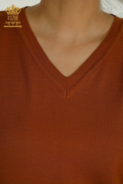 Tricotaj cu ridicata pentru femei Pulover - Maneca lunga - Maronie - 11071 | KAZEE - Thumbnail