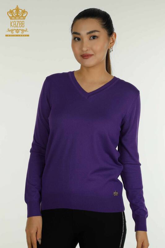 Tricotaj cu ridicata pentru femei Pulover - Maneca lunga - Violet - 11071 | KAZEE