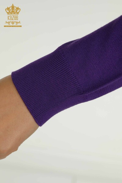 Tricotaj cu ridicata pentru femei Pulover - Maneca lunga - Violet - 11071 | KAZEE - Thumbnail
