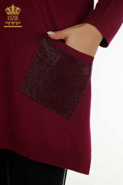 Tricotaj cu ridicata pentru femei Pulover - Maneca lunga - Liliac - 30624 | KAZEE - Thumbnail