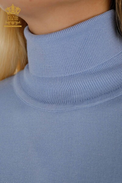 Tricotaj cu ridicata pentru femei Pulover - Maneca Nasturi Detaliat - Albastru - 30506 | KAZEE - Thumbnail