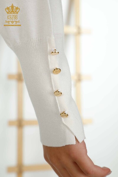 Tricotaj cu ridicata pentru femei Pulover - Mânecă Cu nasturi Detaliat - Ecru - 30506 | KAZEE - Thumbnail