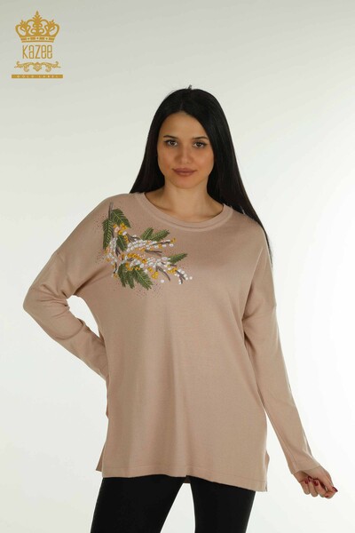 Pulover de tricotaje pentru femei cu ridicata - brodat cu piatra - piatra - 30750 | KAZEE - Thumbnail