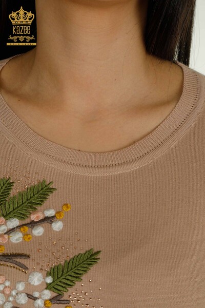 Pulover de tricotaje pentru femei cu ridicata - brodat cu piatra - piatra - 30750 | KAZEE - Thumbnail