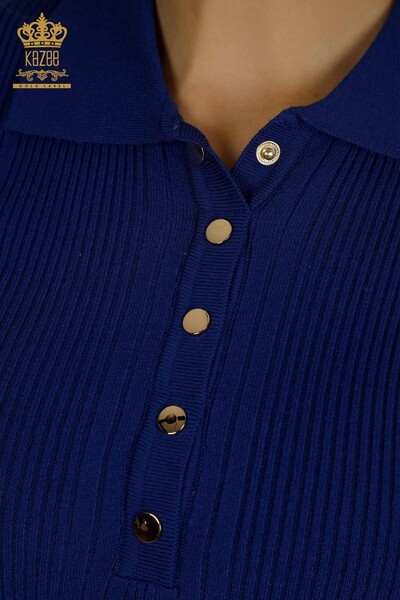Pulover de tricot pentru femei cu ridicata - Detaliat nasturi - Saks - 30364 | KAZEE - Thumbnail
