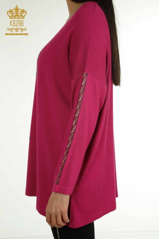 Pulover de tricotaje pentru femei cu ridicata - Tigru Model - Fucsia - 30746 | KAZEE