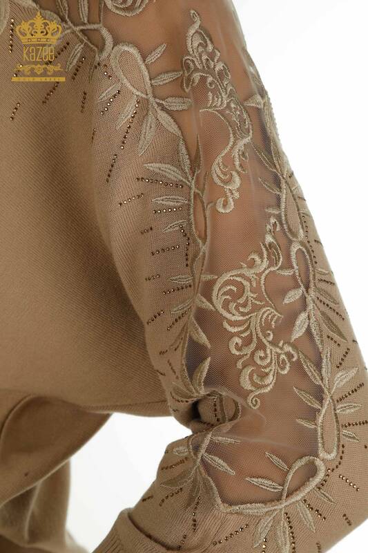 En-gros Tricotaj pentru femei Pulover - Tulle Detaliat - Bej - 15699 | KAZEE