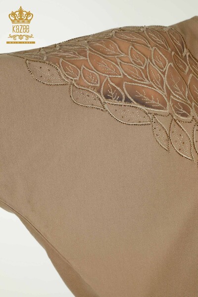 En-gros Tricotaj pentru femei Pulover - Tulle Detaliat - Bej - 16942 | KAZEE - Thumbnail