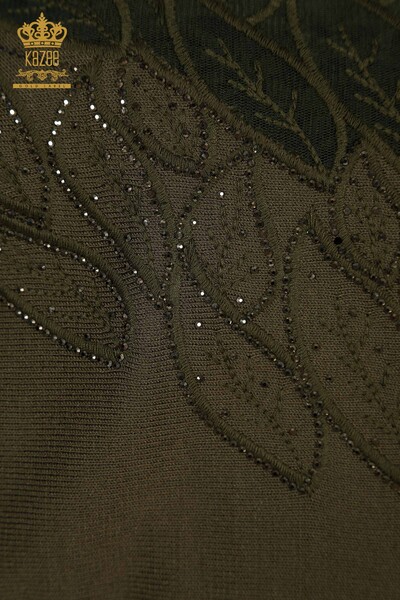 Pulover de tricotaj pentru femei cu ridicata - Tulle Detaliat - Kaki - 16942 | KAZEE - Thumbnail