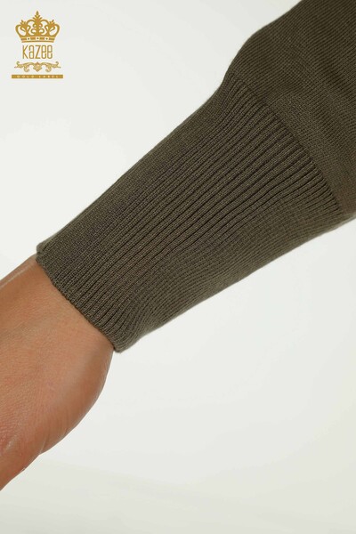 Pulover de tricotaj pentru femei cu ridicata - Tulle Detaliat - Kaki - 16942 | KAZEE - Thumbnail