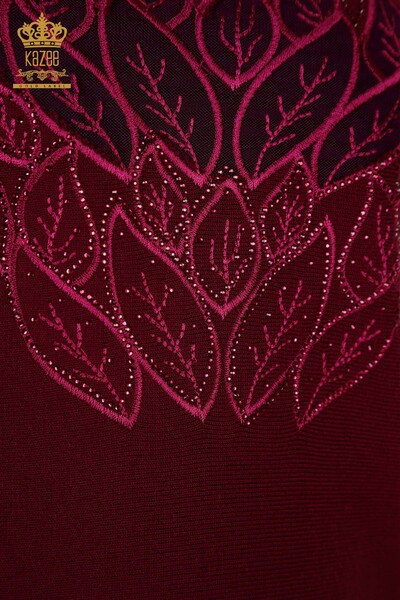 Pulover de tricotaj pentru femei cu ridicata - Tulle Detaliat - Violet - 16942 | KAZEE - Thumbnail