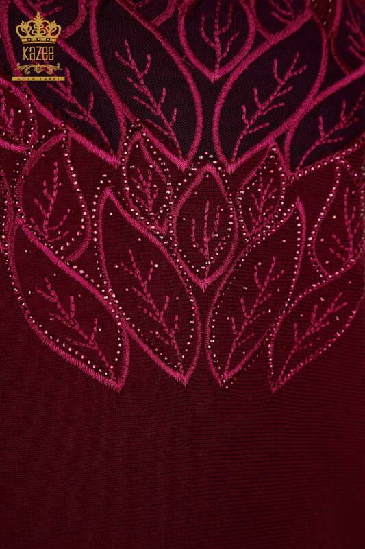 Pulover de tricotaj pentru femei cu ridicata - Tulle Detaliat - Violet - 16942 | KAZEE