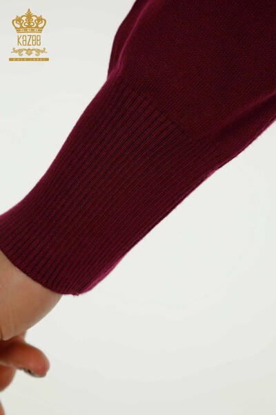 Pulover de tricotaj pentru femei cu ridicata - Tulle Detaliat - Violet - 16942 | KAZEE - Thumbnail