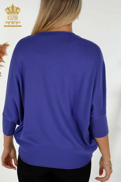 Pulover de tricotaje pentru femei cu ridicata - Brodat cu piatra - Violet - 16799 | KAZEE - Thumbnail