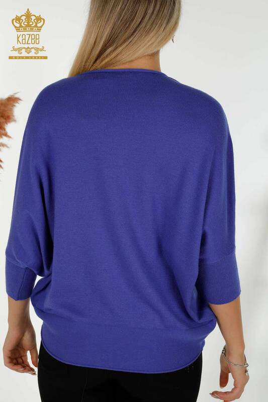 Pulover de tricotaje pentru femei cu ridicata - Brodat cu piatra - Violet - 16799 | KAZEE