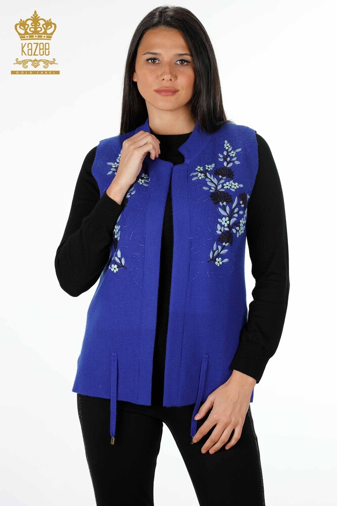 Vânzător cu ridicata Tricotaj de damă Vesta scurtă florală brodata cu piatră - 16814 | KAZEE - 8