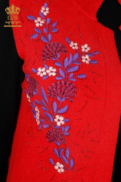 Vânzător cu ridicata Tricotaj de damă Vesta scurtă florală brodata cu piatră - 16814 | KAZEE - Thumbnail