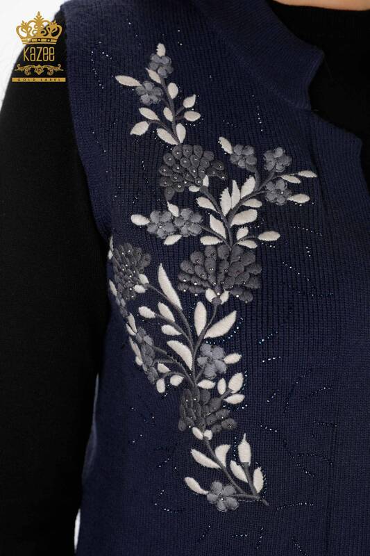 Vânzător cu ridicata Tricotaj de damă Vesta scurtă florală brodata cu piatră - 16814 | KAZEE