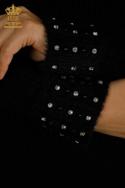 Tricotaj de damă Angora - Stone Beads - Negru - 30769 | KAZEE - Thumbnail