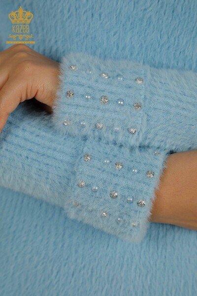 Tricotaj de damă cu ridicata - Angora - Mărgele de piatră - Albastru - 30769 | KAZEE - Thumbnail