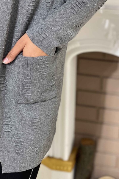 Tricotaj cu ridicata pentru femei Cardigan cu două buzunare cu model - 15439 | KAZEE - Thumbnail