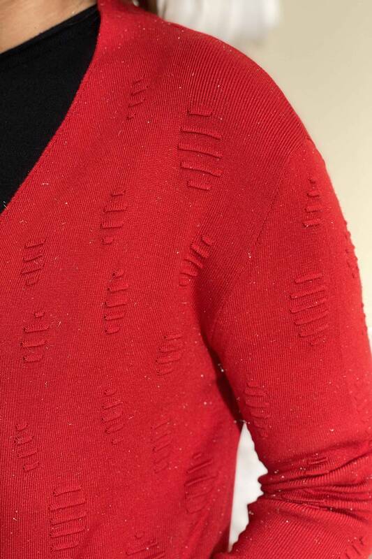 Tricotaj cu ridicata pentru femei Cardigan cu două buzunare cu model - 15439 | KAZEE