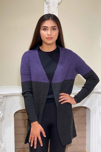 Tricotaj cu ridicata pentru femei Cardigan dublu culoare lung cu buzunare - 15434 | KAZEE - Thumbnail