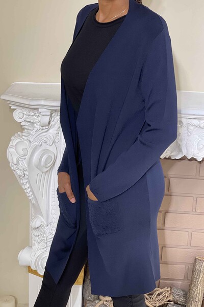 Tricotaj cu ridicata pentru femei Cardigan cu mâneci cu model propriu - 15730 | KAZEE - Thumbnail