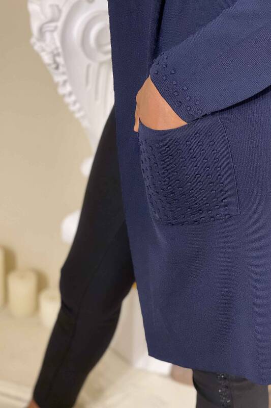 Tricotaj cu ridicata pentru femei Cardigan cu mâneci cu model propriu - 15730 | KAZEE