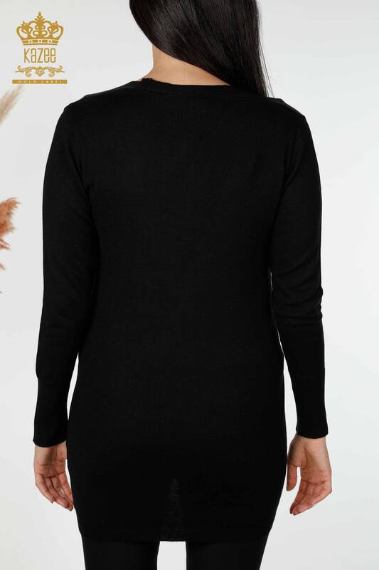 Tricotaj cu ridicata pentru femei Cardigan cu nasturi Negru - 15803 | KAZEE