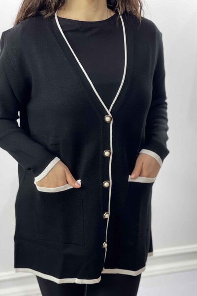 Tricotaj cu ridicata pentru femei Cardigan cu nasturi de perla si doua buzunare - 16148 | KAZEE - Thumbnail