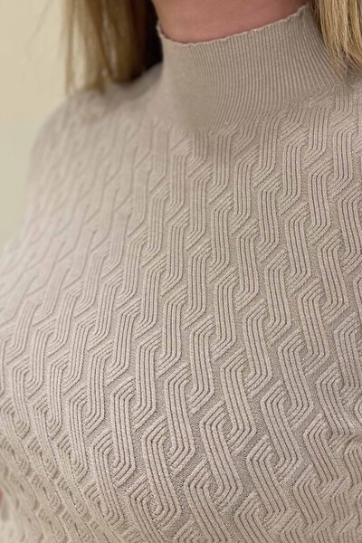 Tricotaj de damă cu ridicata cu guler în picioare cu mânecă scurtă - 16181 | Kazee - Thumbnail
