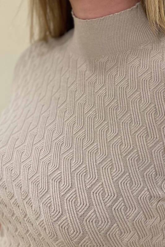 Tricotaj de damă cu ridicata cu guler în picioare cu mânecă scurtă - 16181 | Kazee